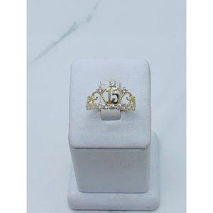 10k solid gold ring sweet 15 crown tiara size 8 quinceañera